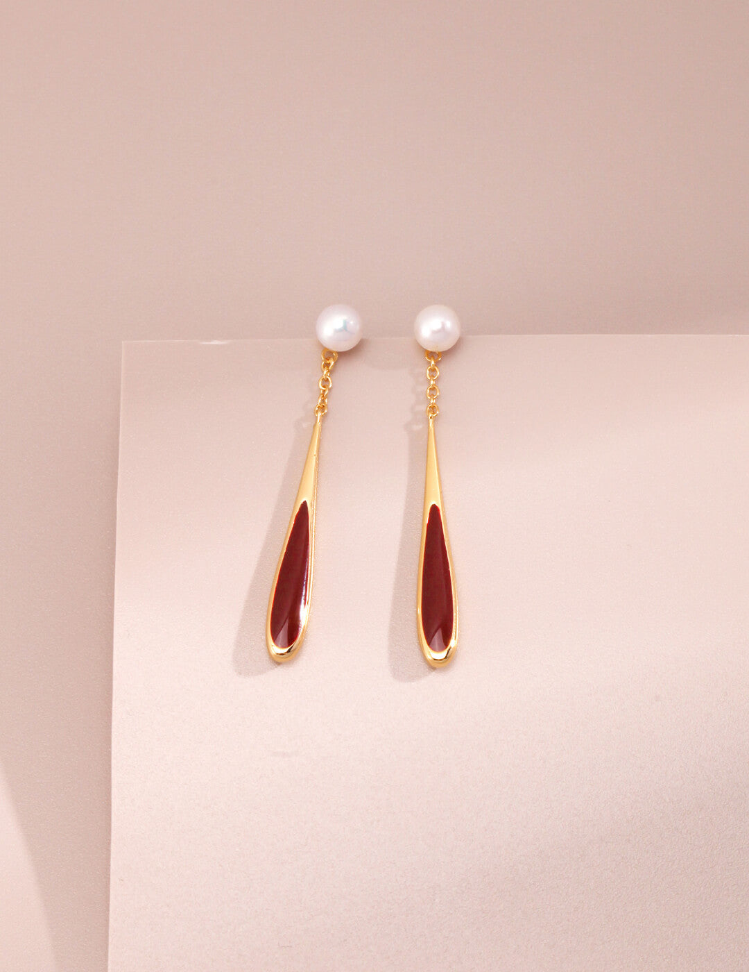 Silver Red Drip Glaze Drop Earrings | Tsuki