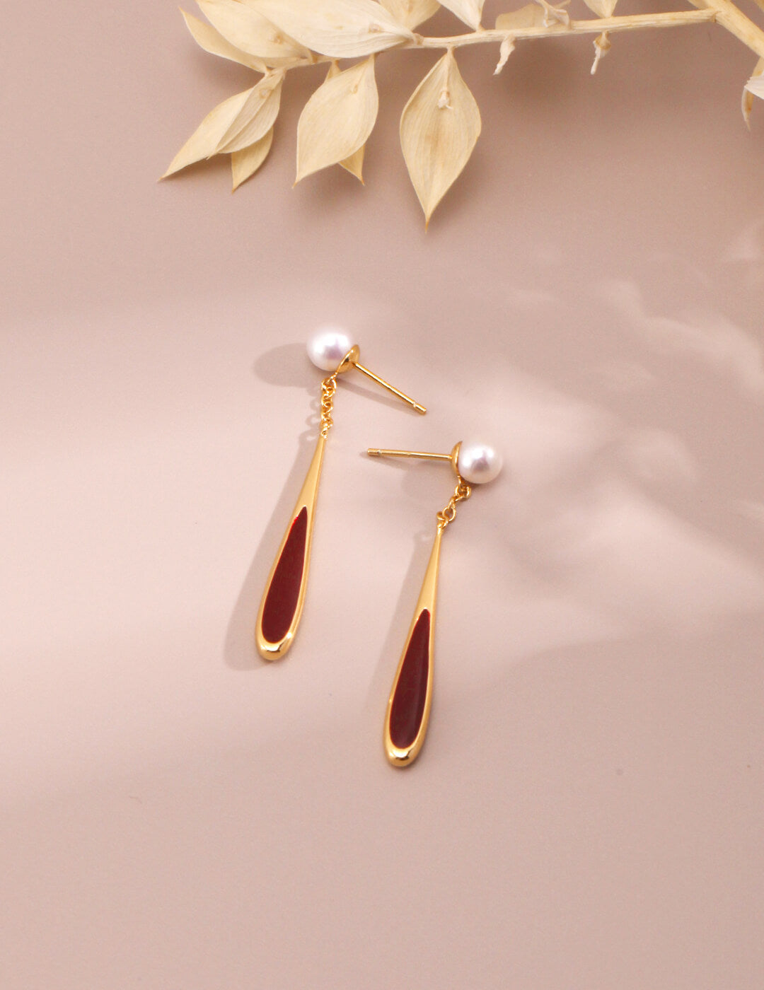 Silver Red Drip Glaze Drop Earrings | Tsuki